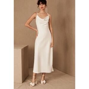 Sachin + Babi Cali Cowl Neck Midi Slip Dress Spaghetti Strap Slit Bridal Maxi